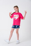 Kız Çocuk Kalp Baskılı T-Shirt 8-14 Yaş