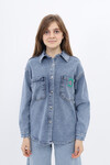 Mavi Kız Çocuk Arkası Baskılı Jean Gömlek 9-14 Yaş Lx210