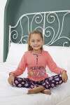Kız Çocuk Macaron Baskılı Bloklu Pijama Takımı 11-15 Yaş LX6015