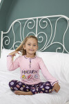 Kız Çocuk Macaron Baskılı Bloklu Pijama Takımı 11-15 Yaş LX6015