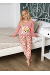 Kız Çocuk Ayıcık Baskılı Kare Detaylı Pijama Takımı 3-11 Yaş LX6001