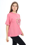 Kız Çocuk Tasarım Kalp Desenli T-Shirt 9-14 Yaş Lx036