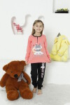 Kız Çocuk Tavşan Baskılı Bloklu Pijama Takımı 4-11 Yaş LX6032