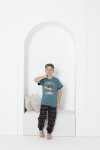 Erkek Çocuk Yazı Baskılı Bloklu Pijama Takımı 3-11 Yaş 5073-74