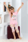 Kız Çocuk Kaprili-Gökkuşağı Baskılı Pijama Takımı 3-11 Yaş 6100-01