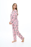 Kız Çocuk Papyonlu Kedi Baskılı Pijama Takımı 7-16 Yaş 0155