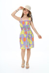 Kız Çocuk Yaz Renkleri Desenli Askılı Elbise  6-13 Yaş 9291