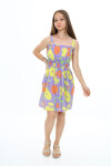 Kız Çocuk Yaz Renkleri Desenli Askılı Elbise  6-13 Yaş 9291