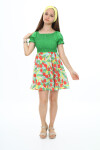Kız Çocuk Yaz Renkleri Desenli -Büzgü Detaylı Elbise 6-13 Yaş 9281