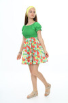Kız Çocuk Yaz Renkleri Desenli -Büzgü Detaylı Elbise 6-13 Yaş 9281