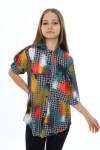 Kız Çocuk Yaz Renkleri Desenli-Tunik Tarz Gömlek 7-15 Yaş 9171