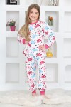 Kız Çocuk Kedi Ve Puantiye Baskılı Pijama Takımı 1-11 Yaş 4924-26