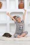 Kız Çocuk Uyku Bantlı-Kaprili-Panda Baskılı Pijama Takımı 3-15 Yaş 6112-14