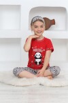 Kız Çocuk Uyku Bantlı-Kaprili-Panda Baskılı Pijama Takımı 3-15 Yaş 6112-14