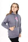 Kız Çocuk Tavşan Baskılı Kapüşonlu Sweatshirt Px872