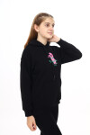 Kız Çocuk Tavşan Baskılı Kapüşonlu Sweatshirt Px872