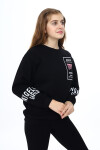 Kız Çocuk Yaka ve Bilek Baskılı 3 İplik Sweatshirt Px492